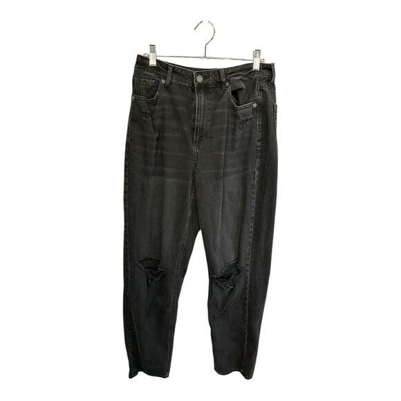 American Eagle Mom straight jeans ripped distressed size 10 long washed black - Picture 5 of 10